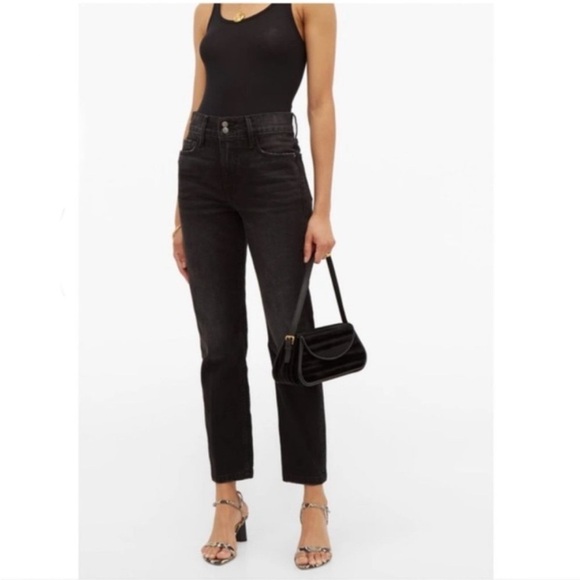 Frame denim heritage red label le sylvie slender straight jeans in black - Picture 1 of 10